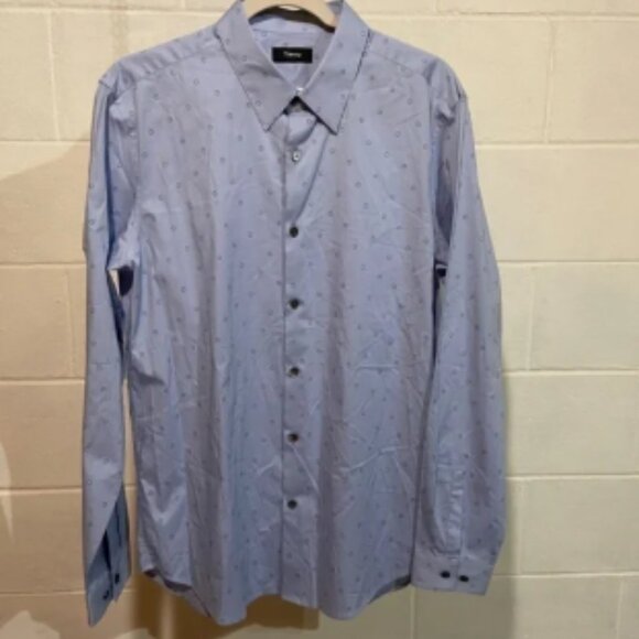 Theory Mens Irving LS Dress‎ Shirt Large Blue Circle Pattern Career Wedding NWT - Picture 1 of 7